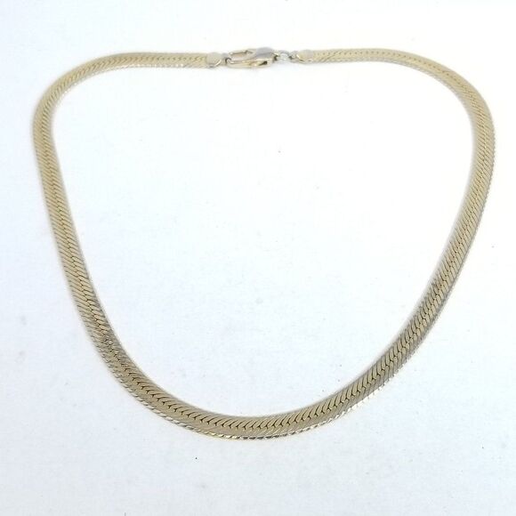 Vintage Flat Gold Tone Chain Necklace, Herringbone Style, Unisex Design, Estate - Picture 5 of 5